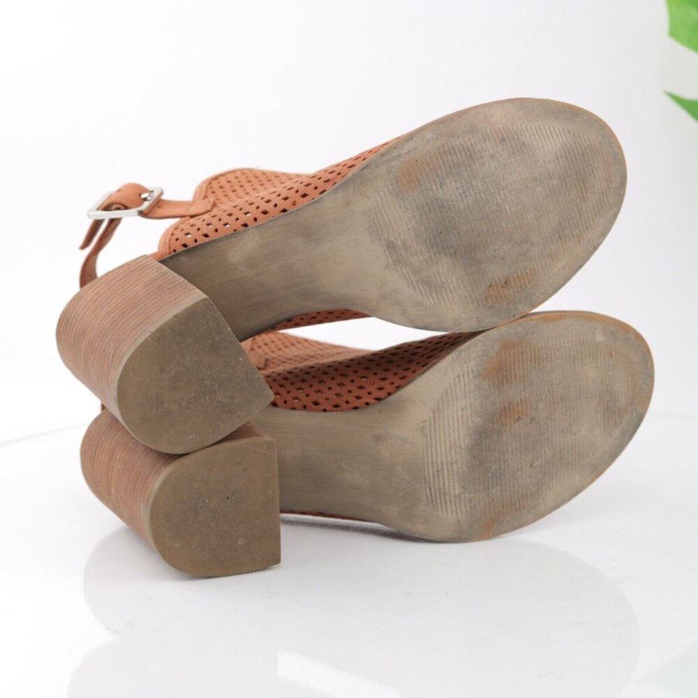 Steve Madden Womens Neptune Sandal Size 8.5 Brown Leather Block Heel Peep Toe - Picture 10 of 12